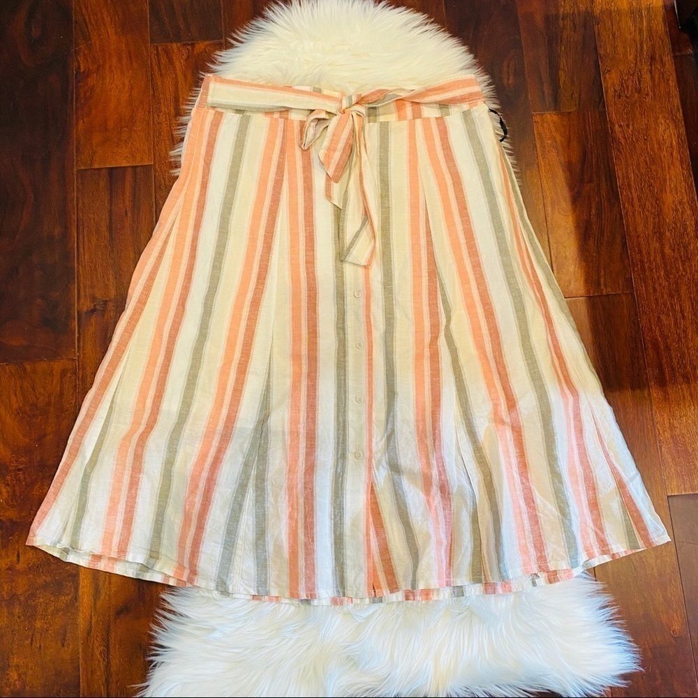 Striped Midi Skirt in Pink and Cream
